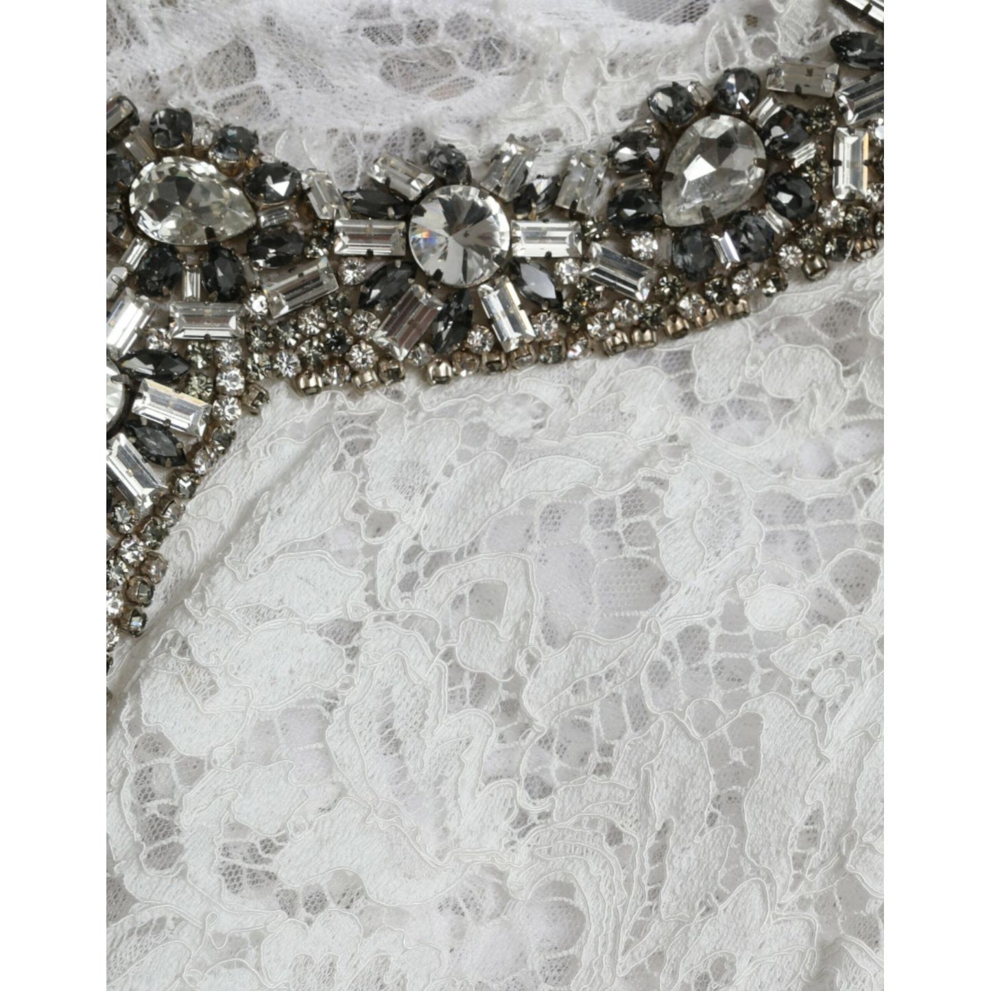 Dolce & Gabbana Elegant White Shift Dress with Crystal Embellishment Dolce & Gabbana Gray