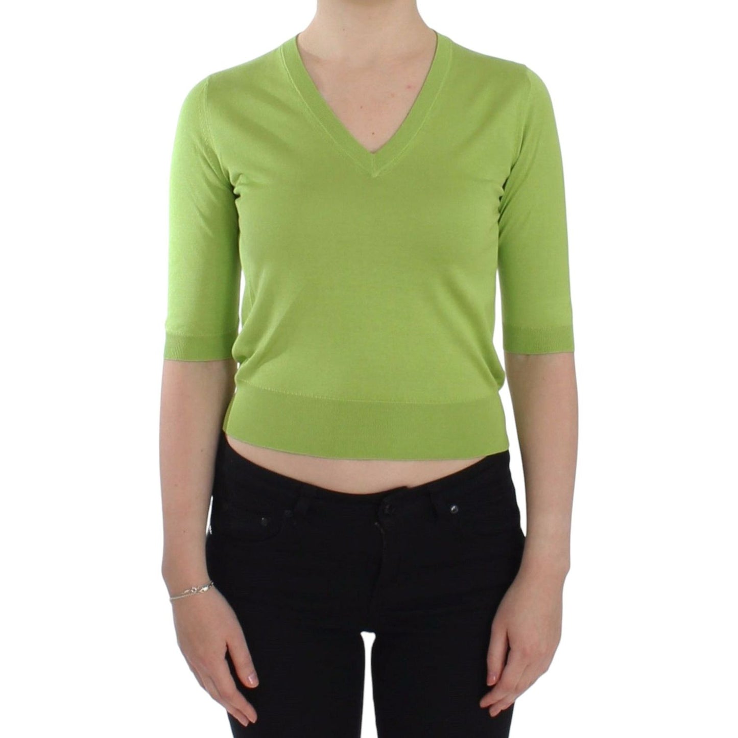 Dolce & Gabbana Emerald Green Wool V-Neck Pullover Dolce & Gabbana Dark Khaki