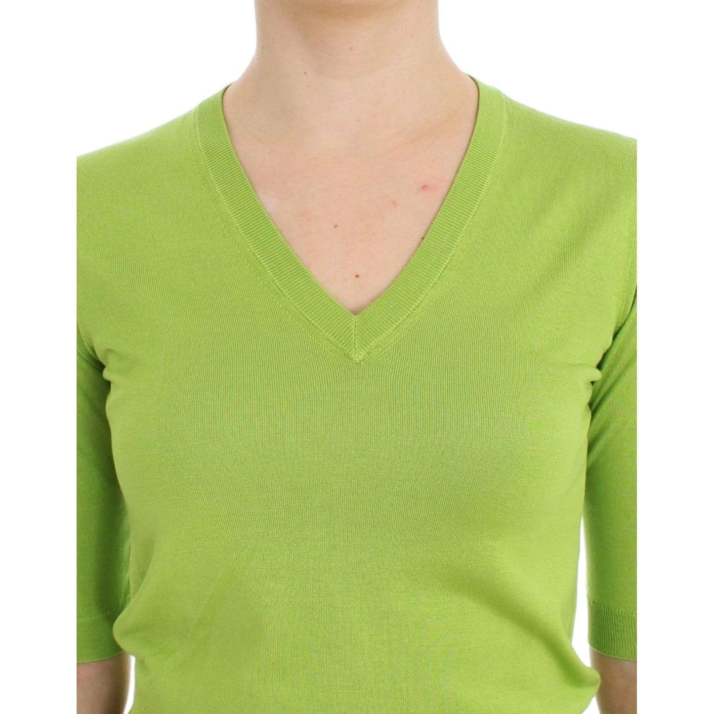Dolce & Gabbana Emerald Green Wool V-Neck Pullover Dolce & Gabbana Dark Khaki
