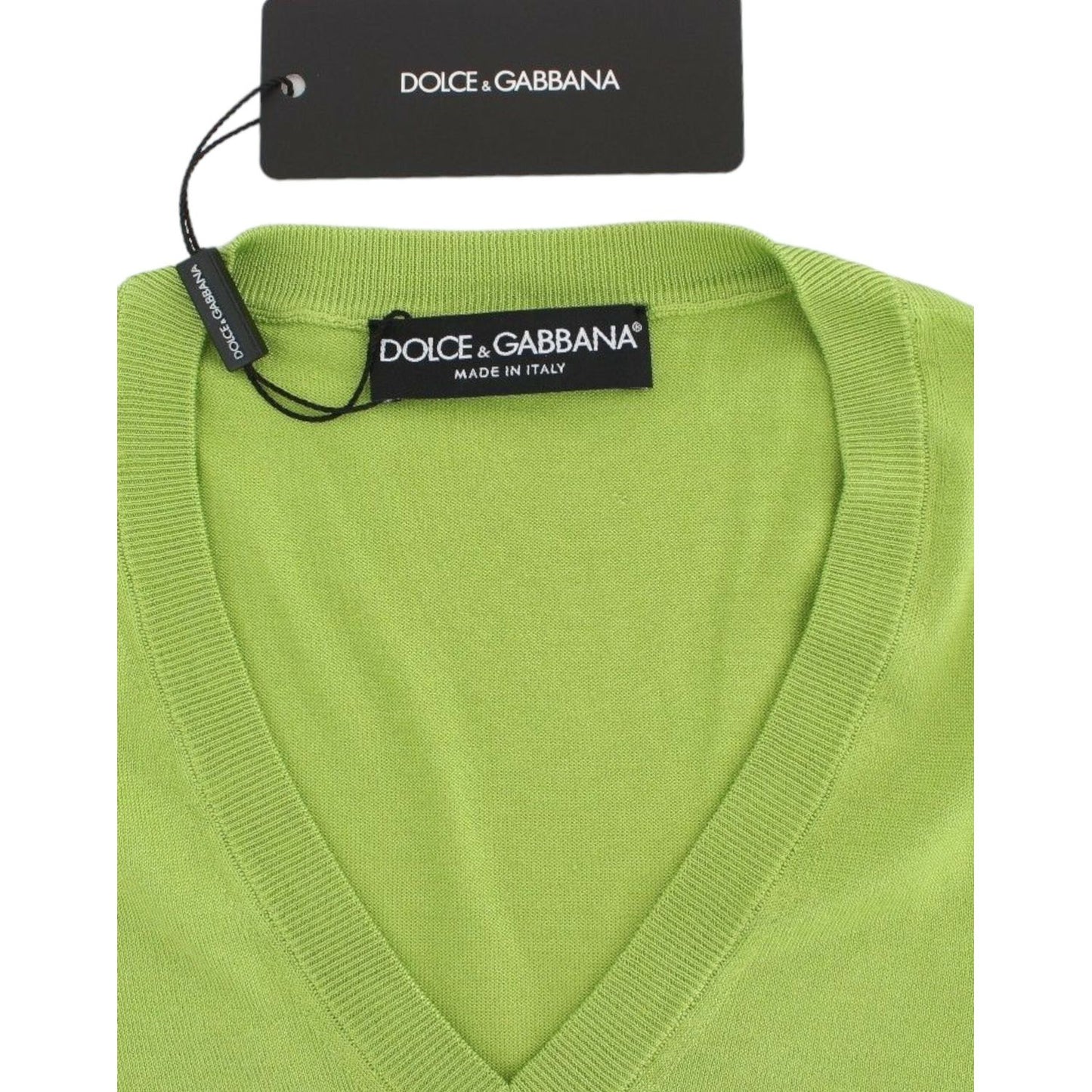 Dolce & Gabbana Emerald Green Wool V-Neck Pullover Dolce & Gabbana Dark Khaki