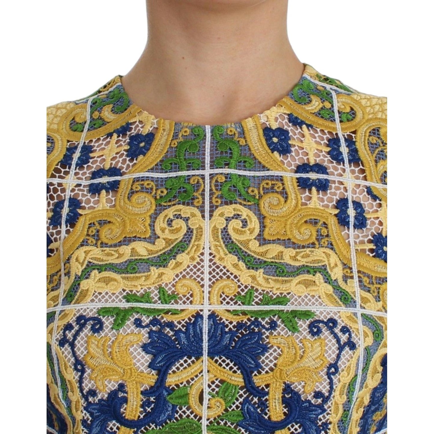 Dolce & Gabbana Majolica Embroidered Sleeveless Elegance Dolce & Gabbana Dark Khaki