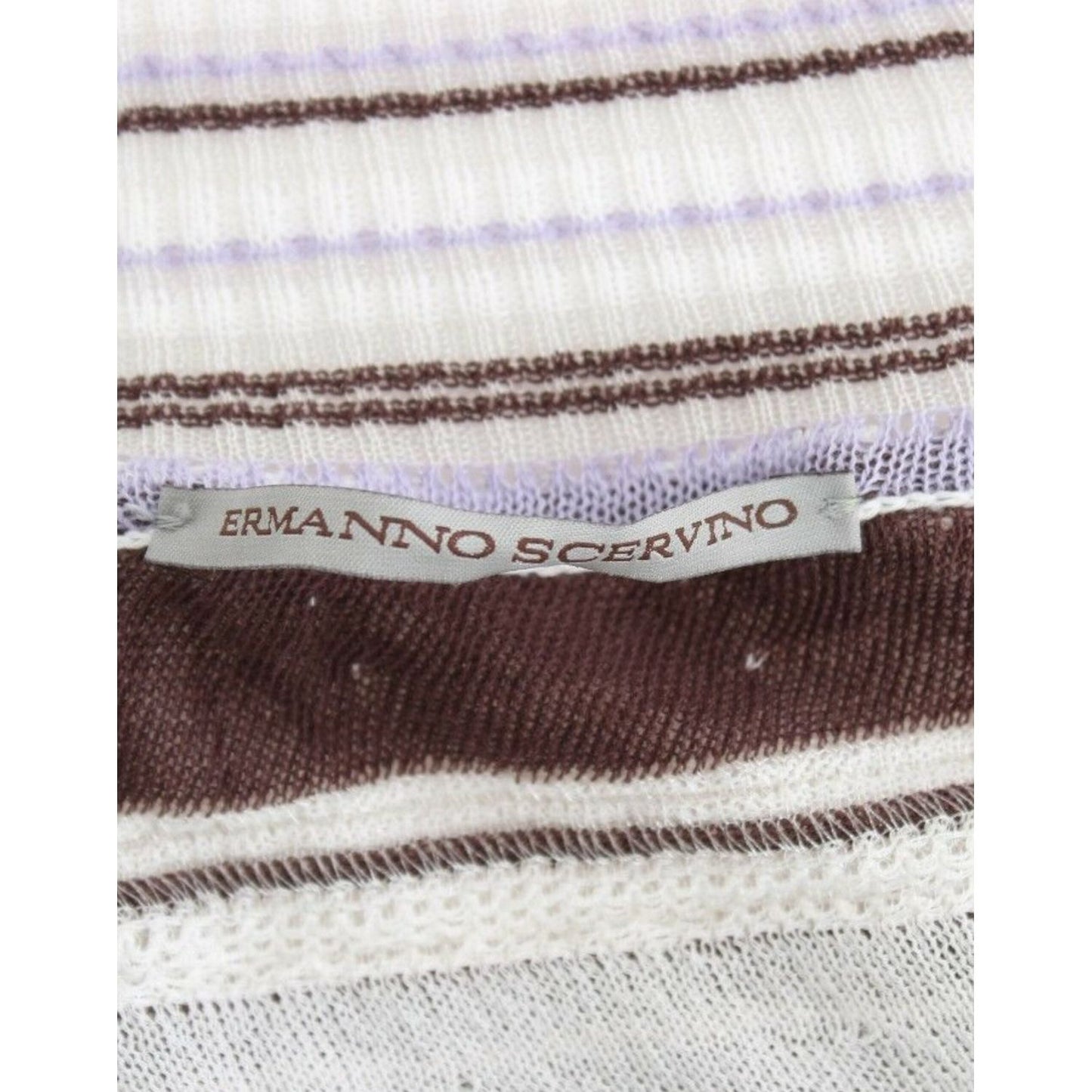 Ermanno Scervino Striped V-Neck Knit Top with Lace Hem Ermanno Scervino Dark Slate Gray