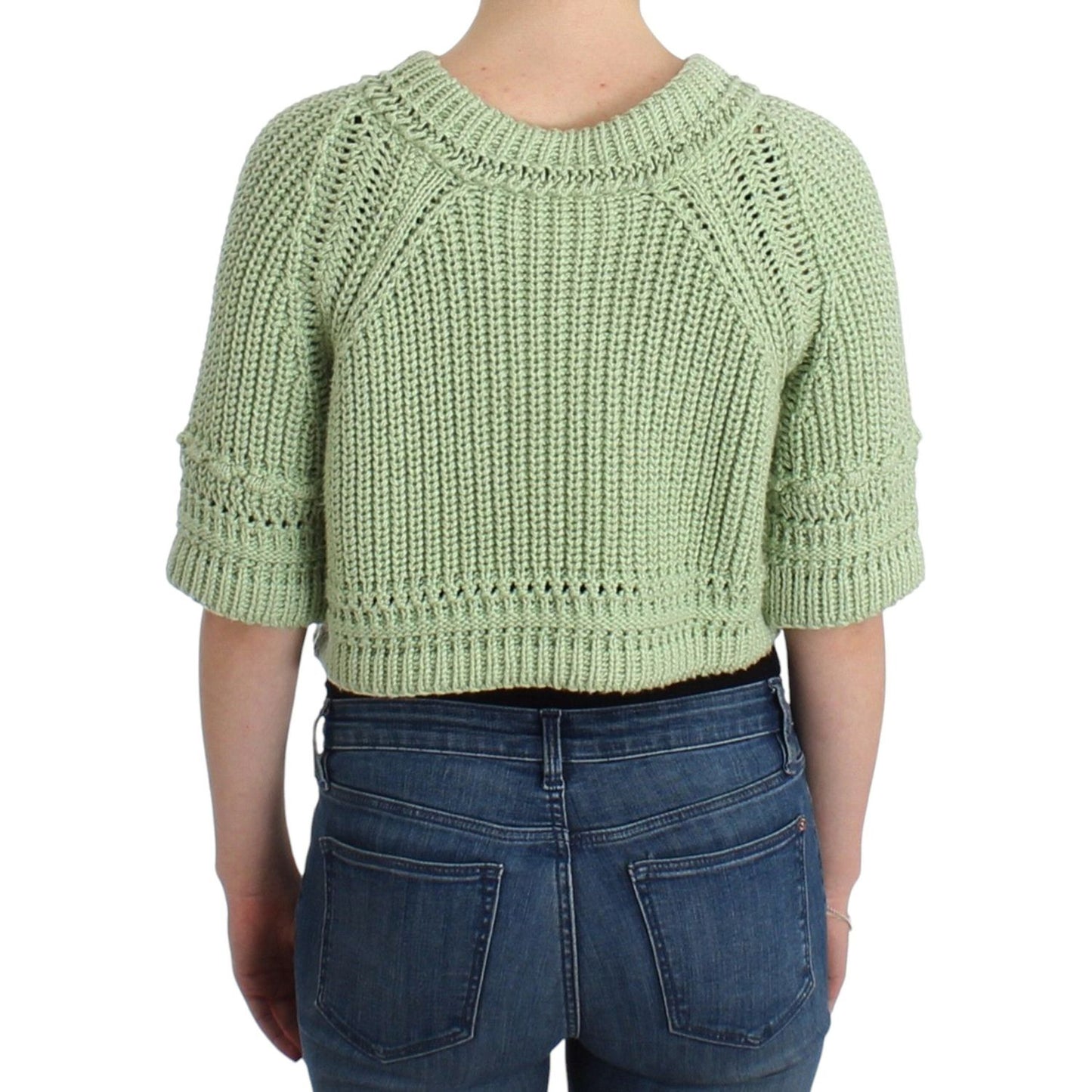 Ermanno Scervino Chic Green Cropped Cotton Sweater Ermanno Scervino Dark Gray