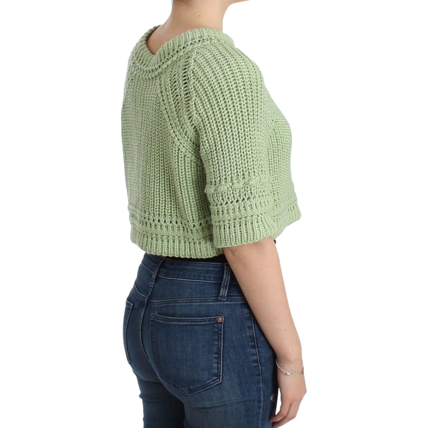 Ermanno Scervino Chic Green Cropped Cotton Sweater Ermanno Scervino Dark Gray