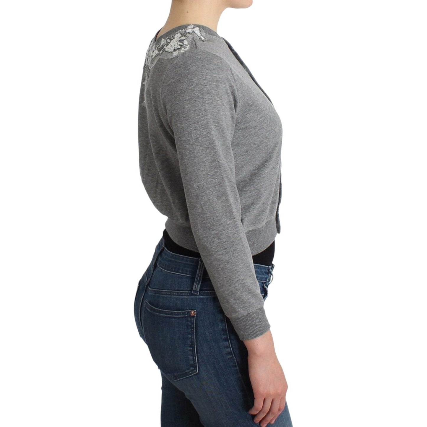 Ermanno Scervino Chic Gray Cotton Blend Short Cardigan Ermanno Scervino Dim Gray