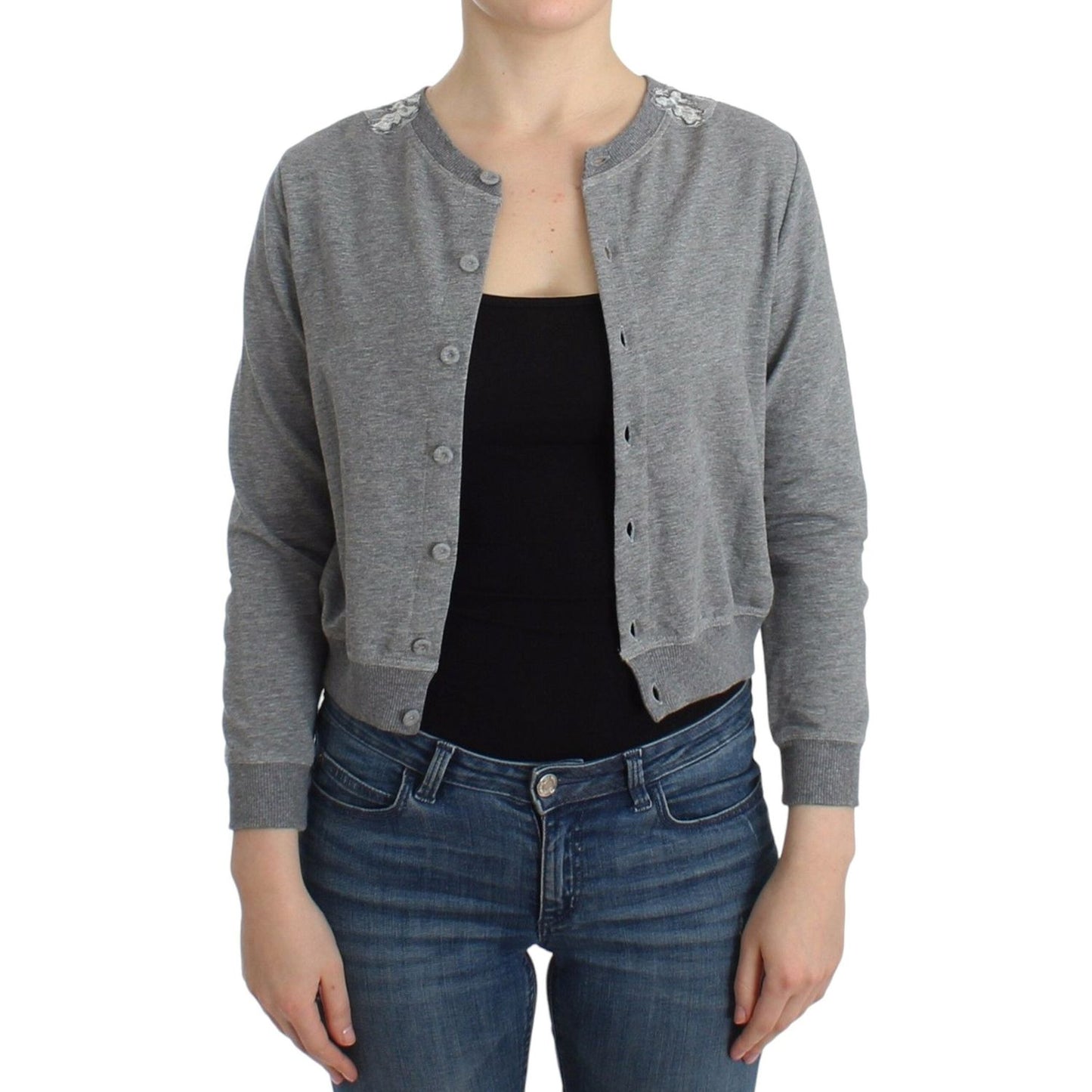 Ermanno Scervino Chic Gray Cotton Blend Short Cardigan Ermanno Scervino Dim Gray
