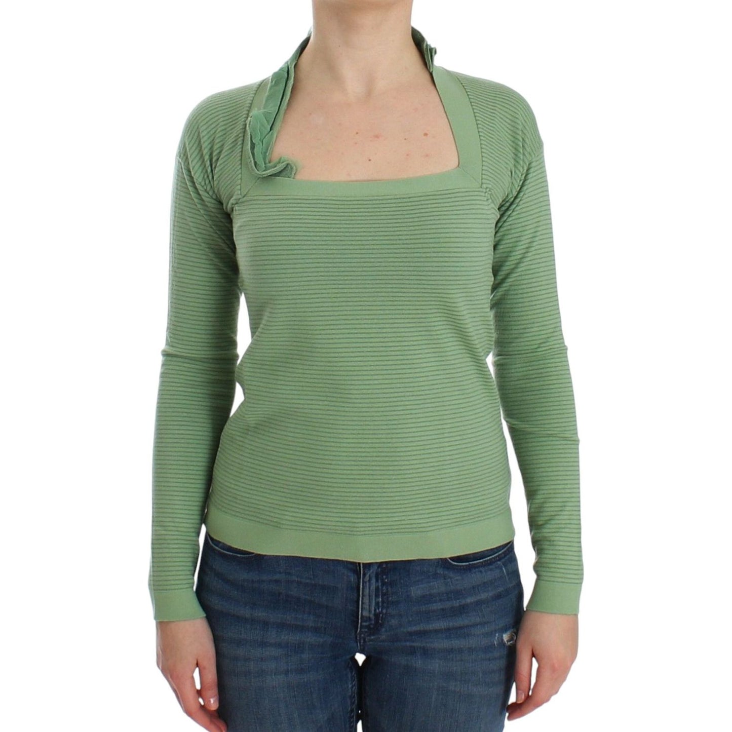 Ermanno Scervino Elegant Green Striped Wool Blend Sweater Ermanno Scervino Slate Gray