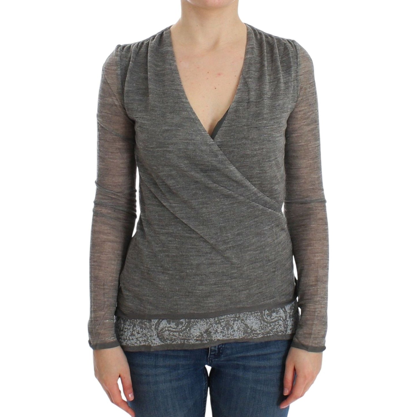Ermanno Scervino Elegant Gray Wool Blend Deep V-neck Sweater Ermanno Scervino Dim Gray