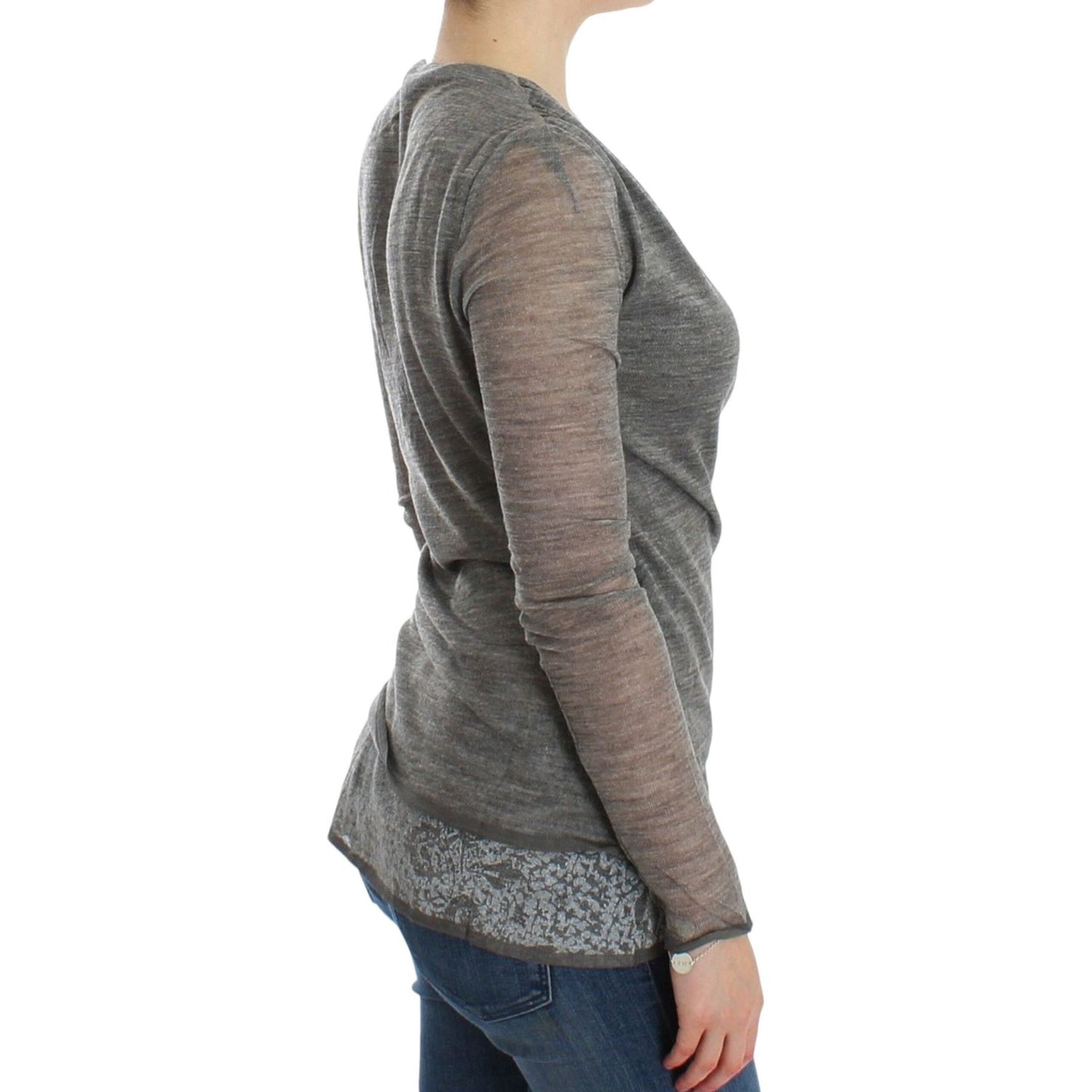 Ermanno Scervino Elegant Gray Wool Blend Deep V-neck Sweater Ermanno Scervino Dim Gray
