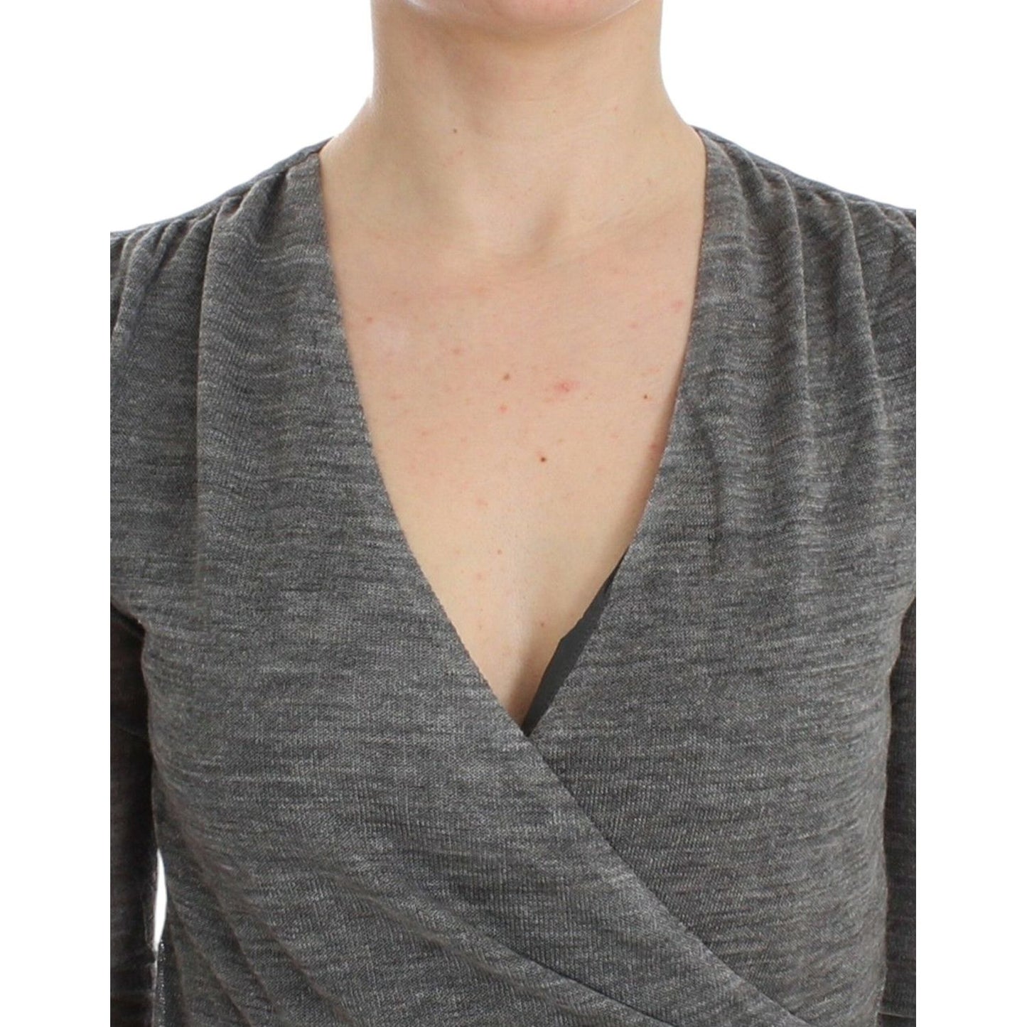 Ermanno Scervino Elegant Gray Wool Blend Deep V-neck Sweater Ermanno Scervino Dim Gray