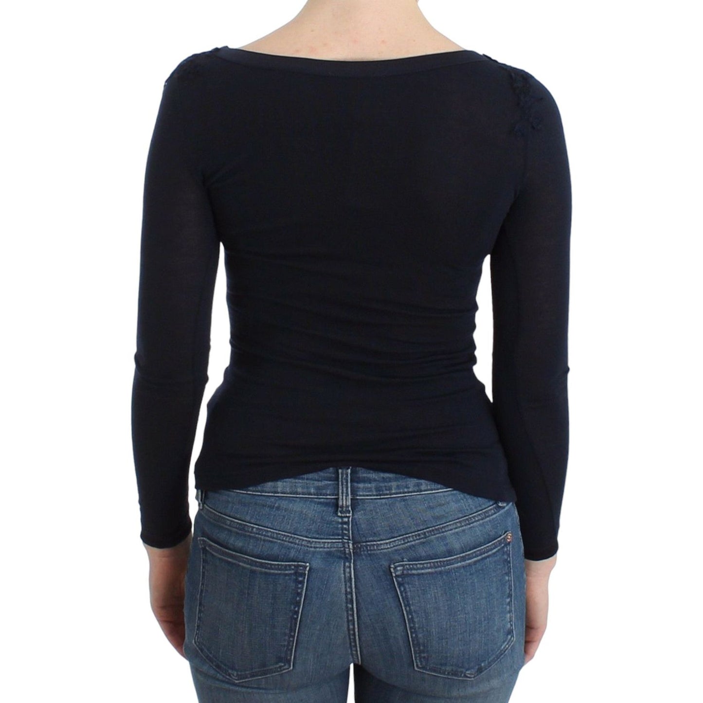 Ermanno Scervino Elegant Blue Long Sleeve Lace Top Ermanno Scervino Dark Slate Gray