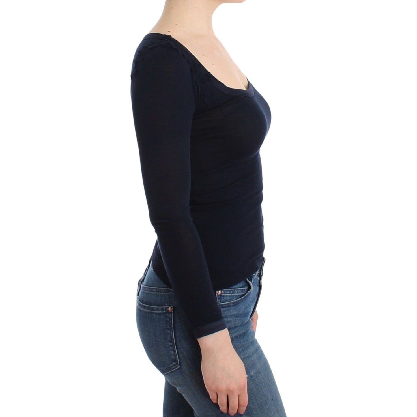 Ermanno Scervino Elegant Blue Long Sleeve Lace Top Ermanno Scervino Dark Slate Gray