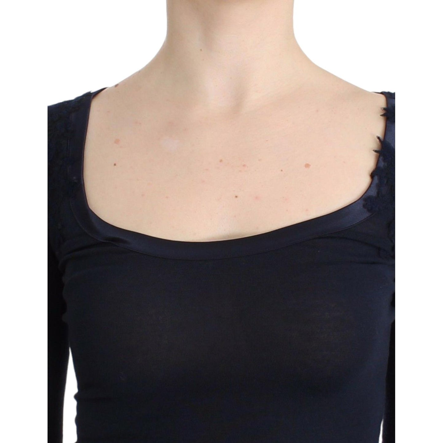 Ermanno Scervino Elegant Blue Long Sleeve Lace Top Ermanno Scervino Black