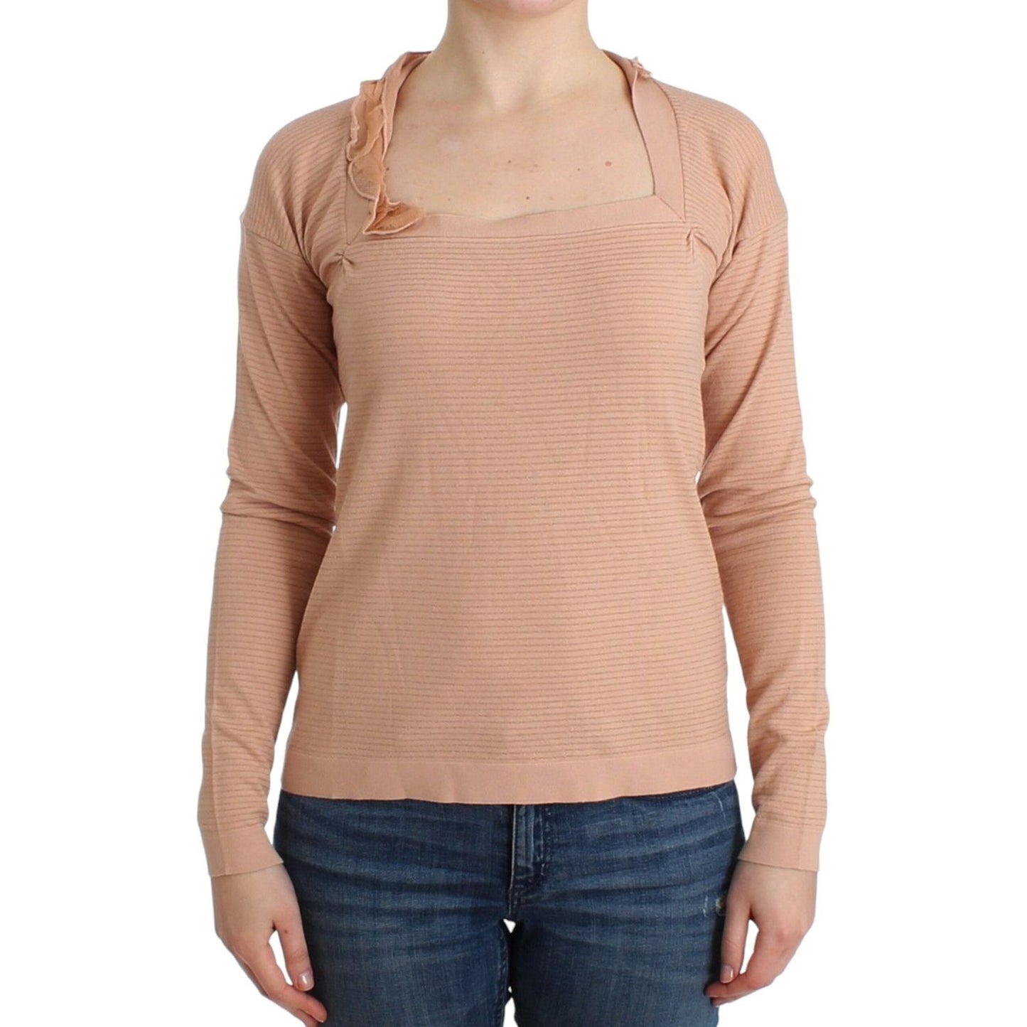Ermanno Scervino Chic Striped Wool Blend Orange Sweater Ermanno Scervino Rosy Brown