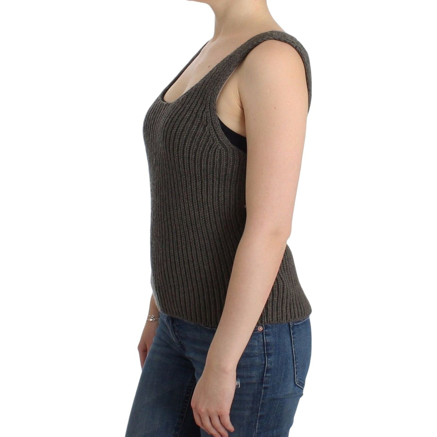 Ermanno Scervino Chic Gray Knit Crew Neck Top Ermanno Scervino Tan