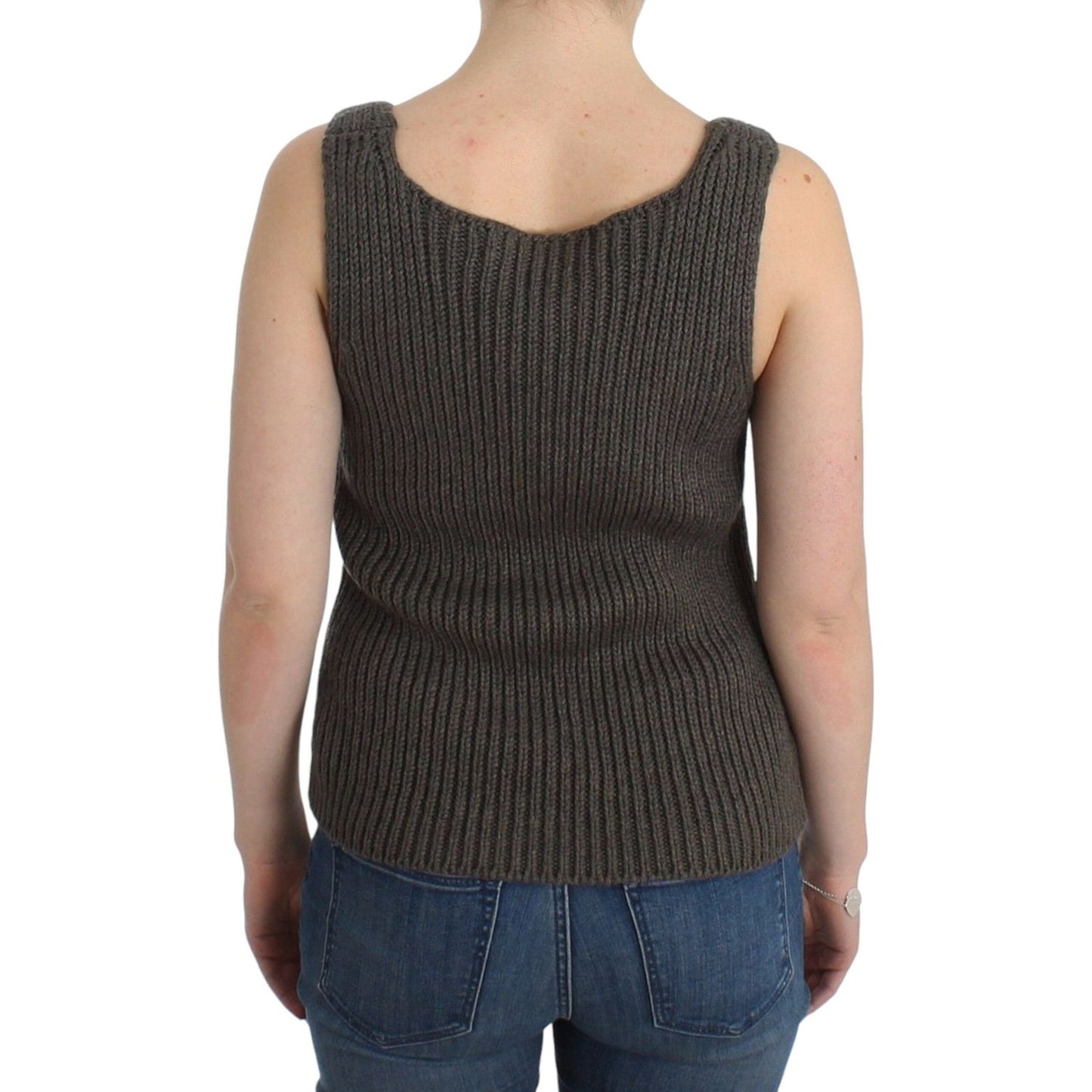 Ermanno Scervino Chic Gray Knit Crew Neck Top Ermanno Scervino Tan