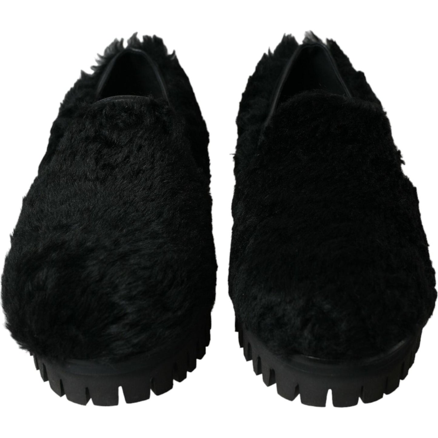 Dolce & Gabbana Black Fur Leather Slippers Dress Shoes MV5441-40