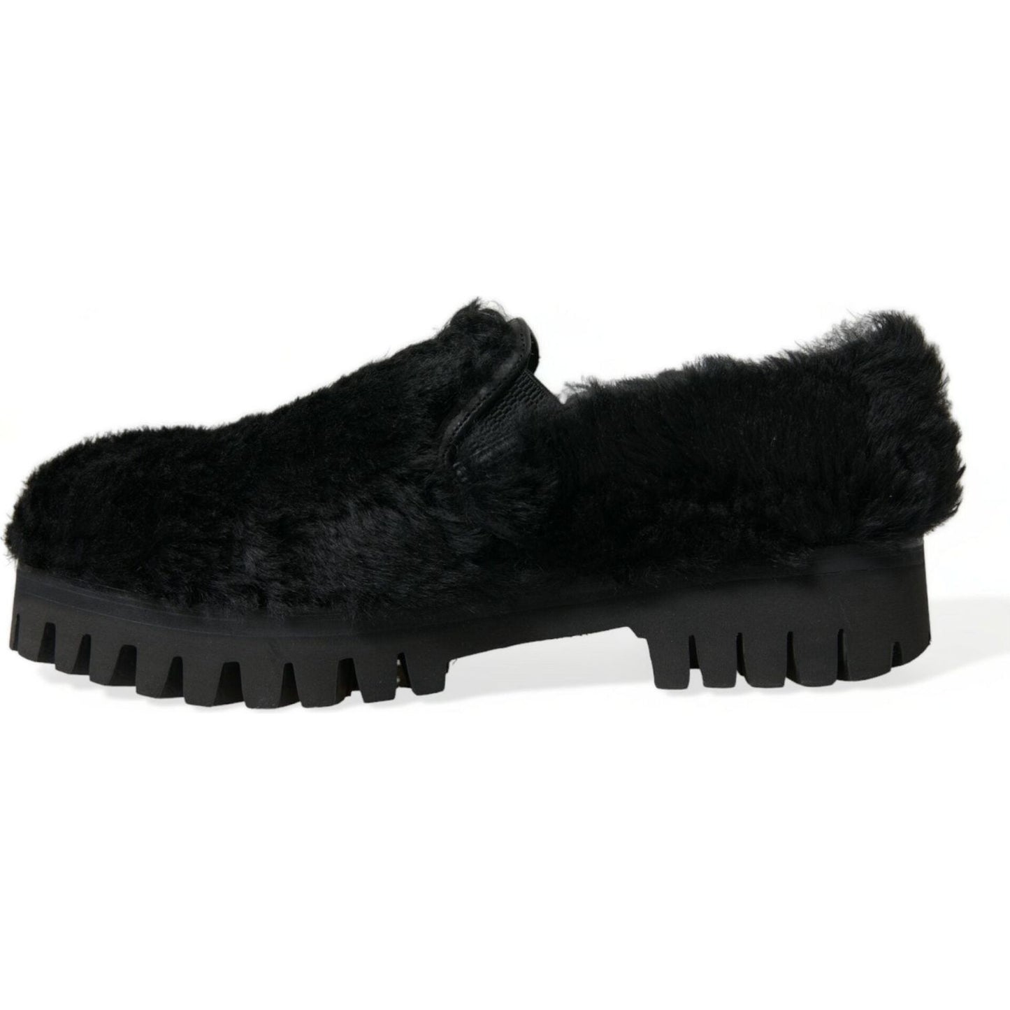 Dolce & Gabbana Black Fur Leather Slippers Dress Shoes MV5441-40