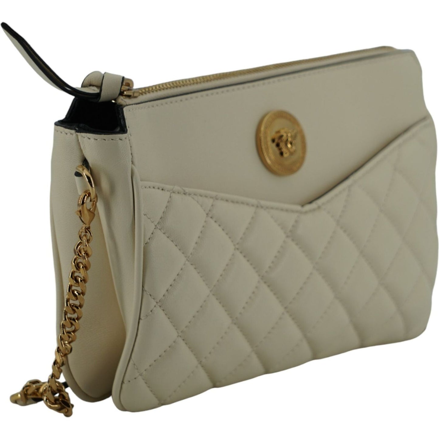 Versace Elegant White Lamb Leather Crossbody Pouch Versace Slate Gray