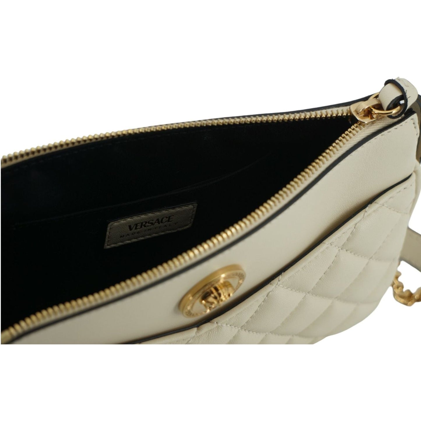 Versace Elegant White Lamb Leather Crossbody Pouch Versace Gray