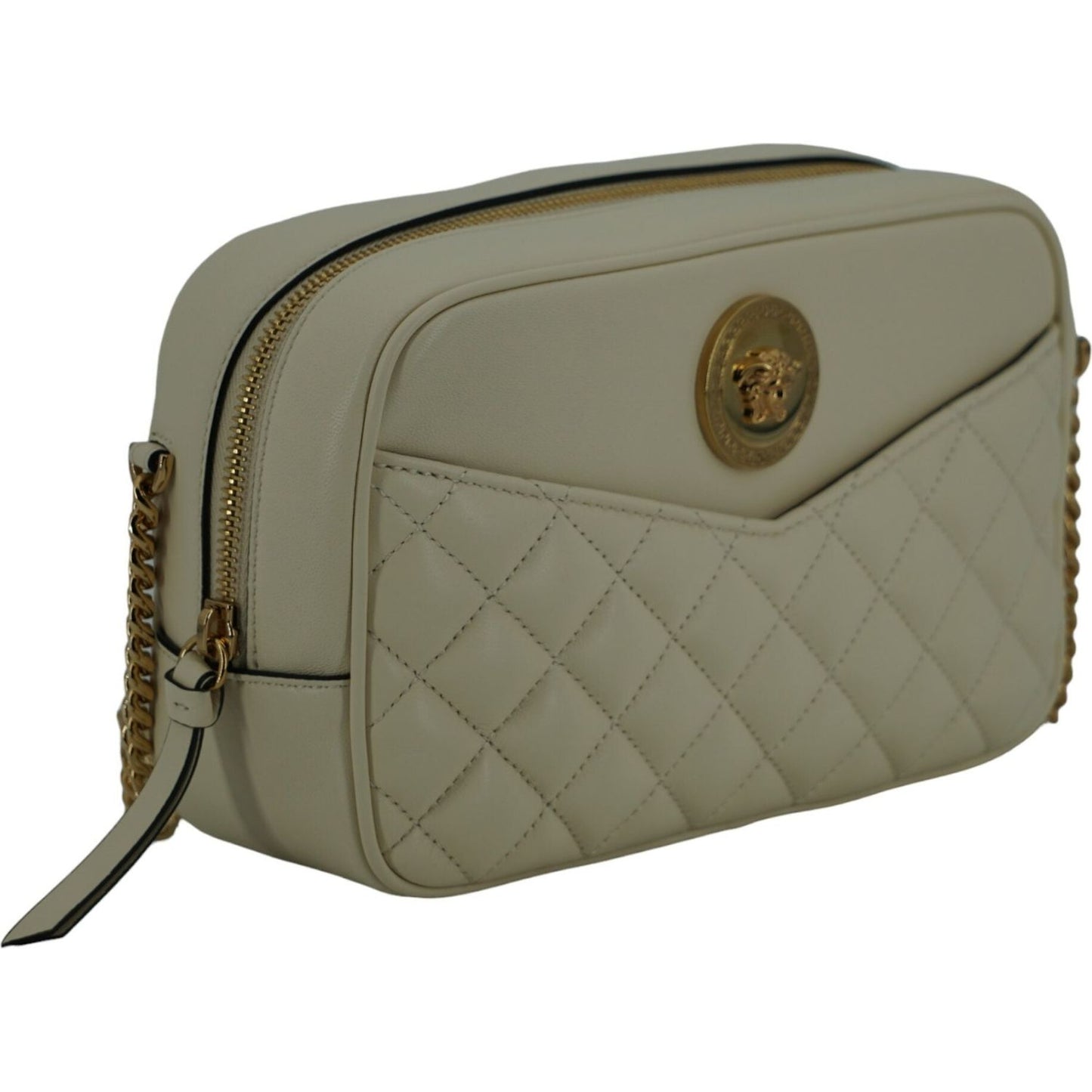 Versace Elegant White Leather Camera Shoulder Bag Versace Dim Gray