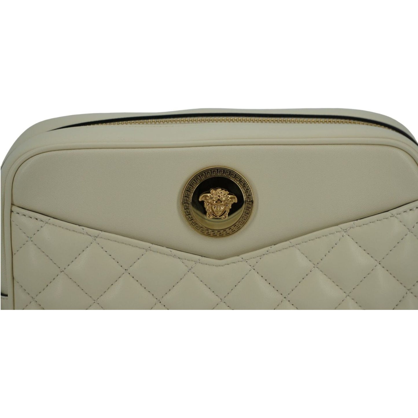 Versace Elegant White Leather Camera Shoulder Bag Versace Rosy Brown