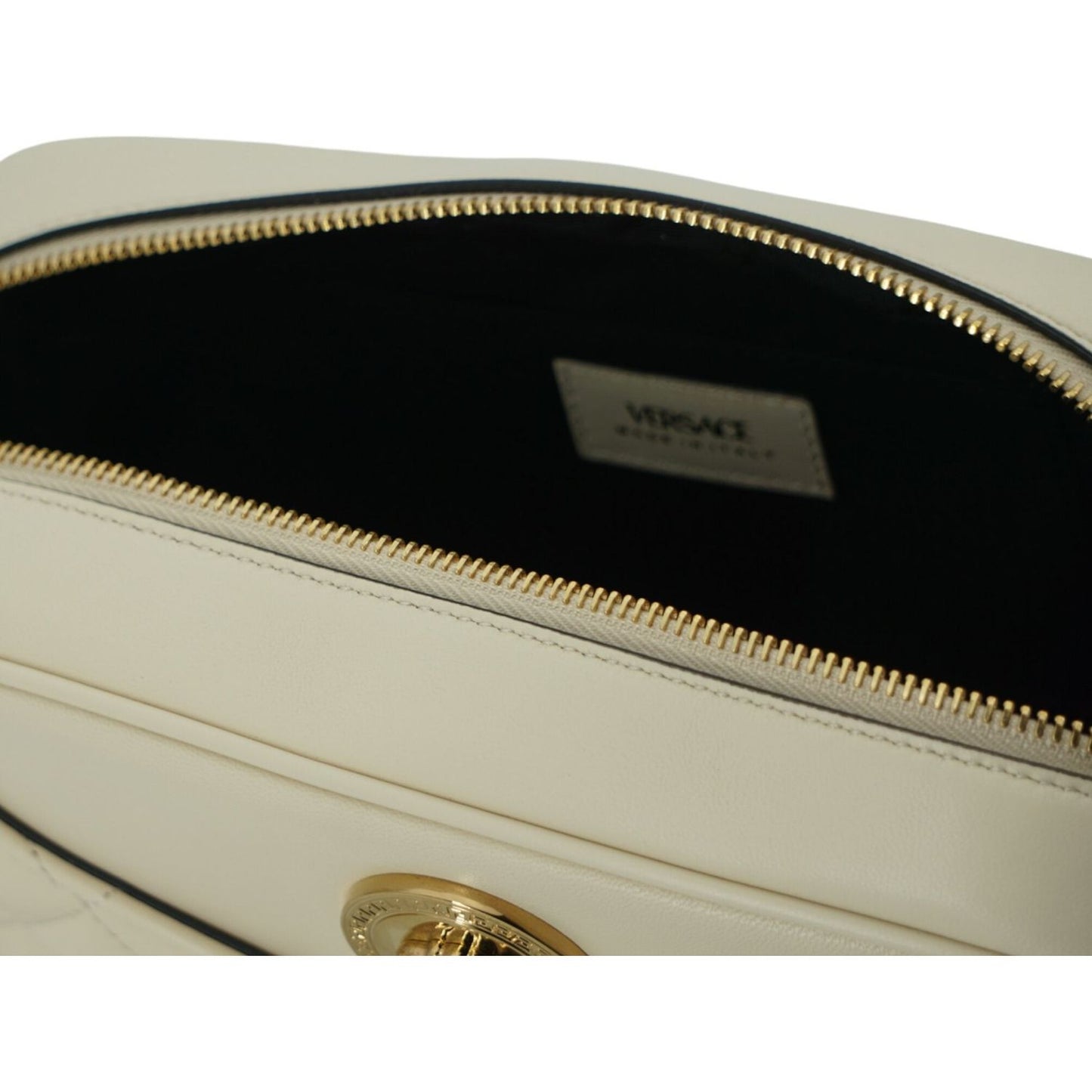 Versace Elegant White Leather Camera Shoulder Bag Versace Dark Gray