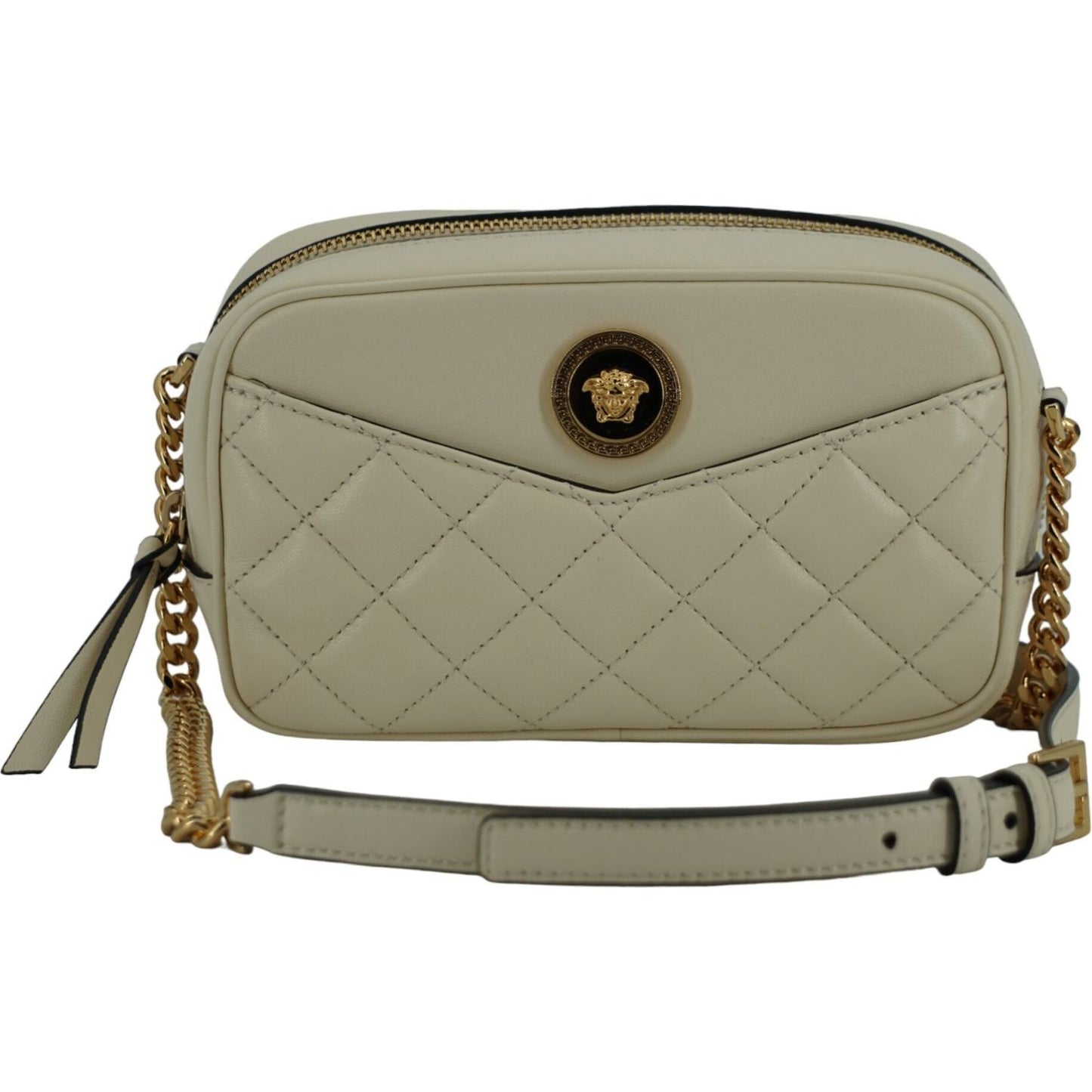 Versace Elegant White Lamb Leather Camera Bag Versace Slate Gray