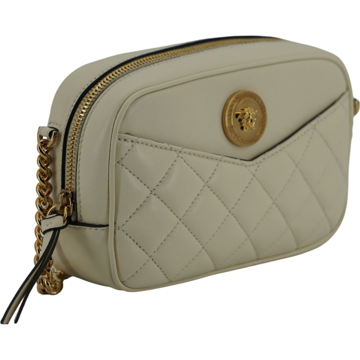 Versace Elegant White Lamb Leather Camera Bag Versace Light Slate Gray