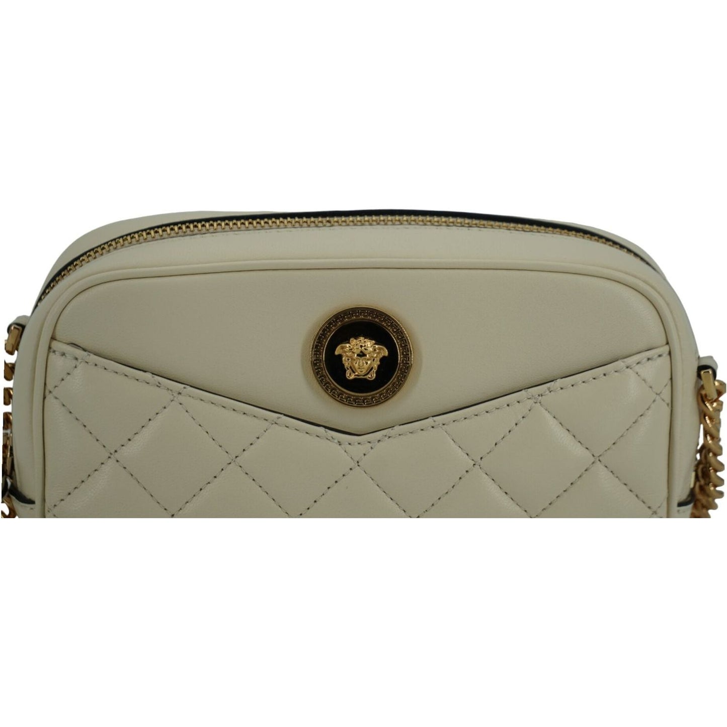 Versace Elegant White Lamb Leather Camera Bag Versace Light Slate Gray