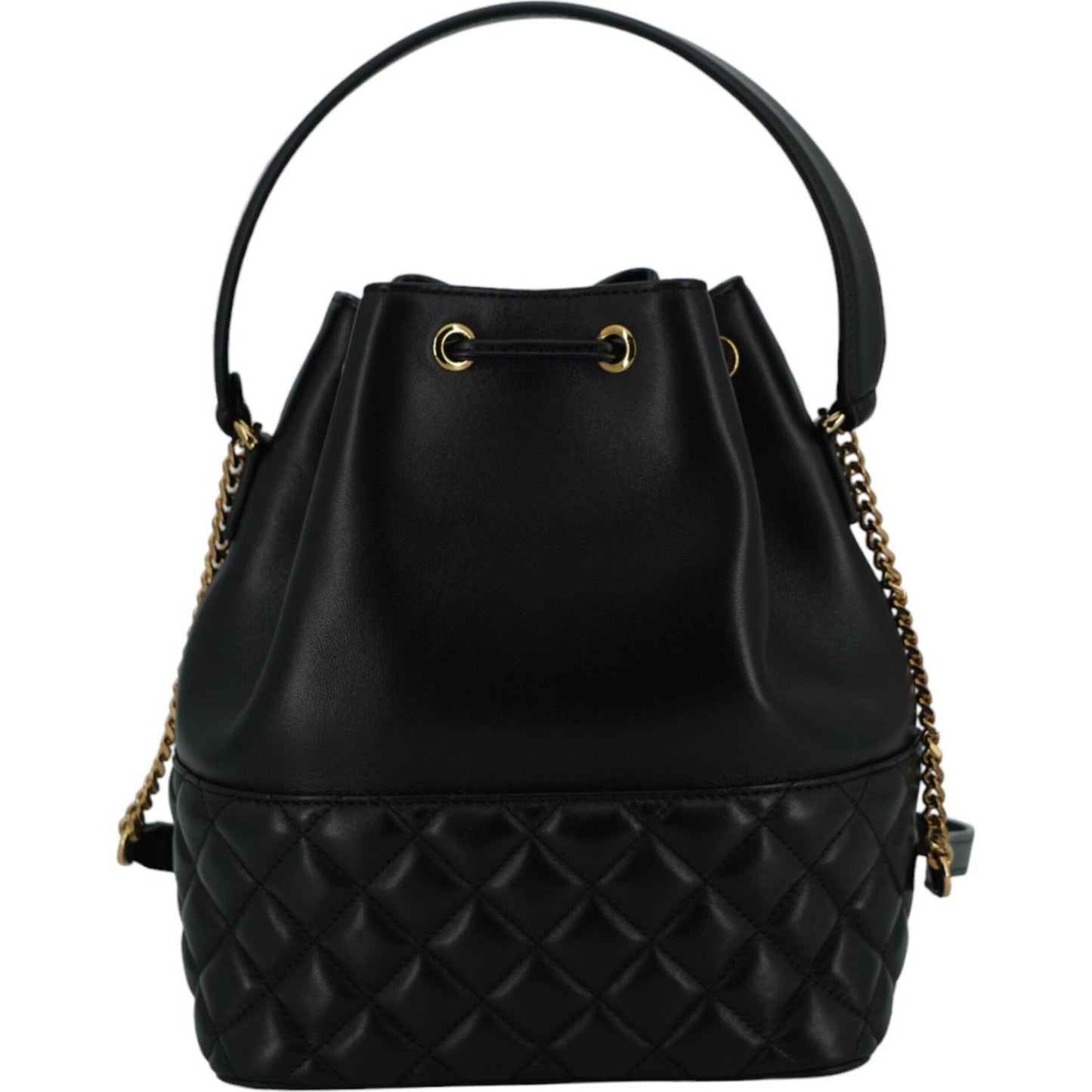 Versace Elegant Black Leather Medusa Bucket Shoulder Bag Versace Black