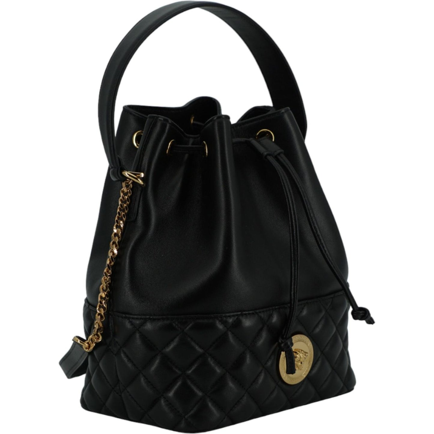 Versace Elegant Black Leather Medusa Bucket Shoulder Bag Versace Black