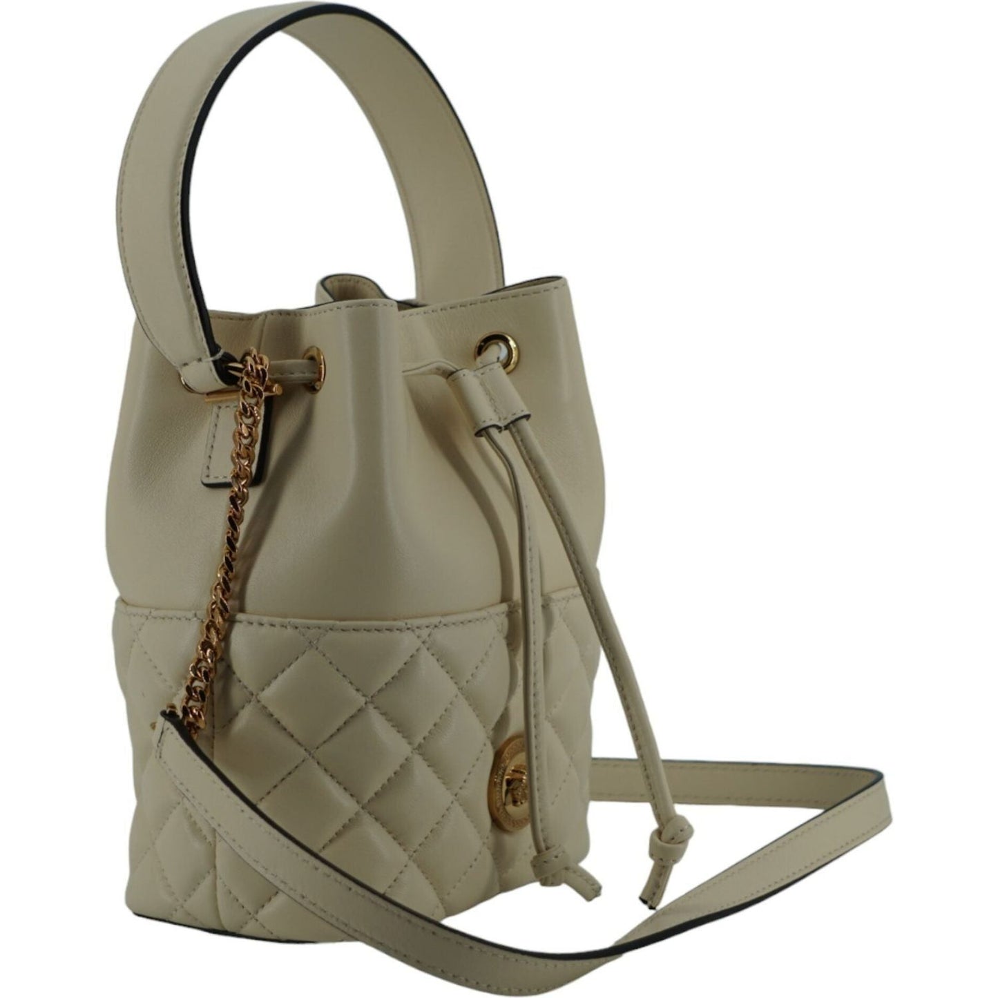 Versace Elegant Small White Leather Bucket Shoulder Bag Versace Dim Gray