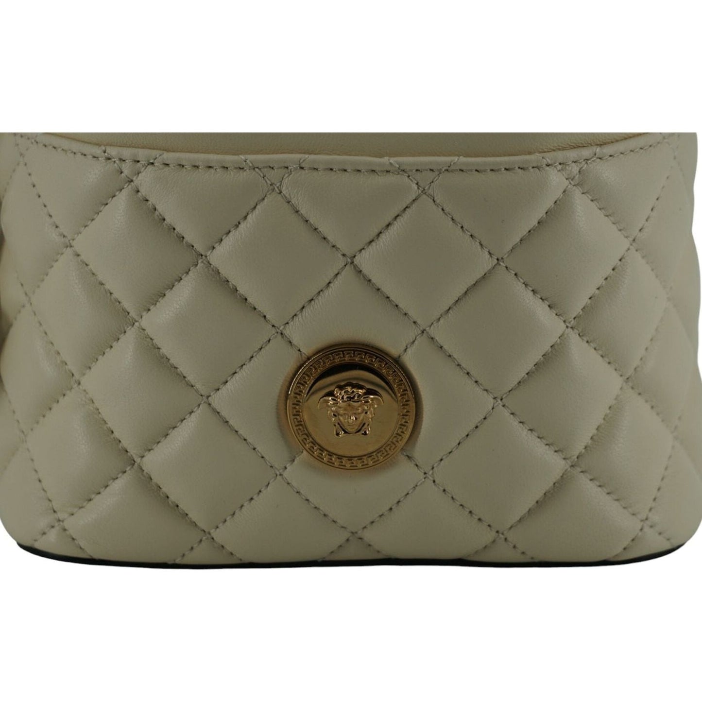 Versace Elegant Small White Leather Bucket Shoulder Bag Versace Dim Gray
