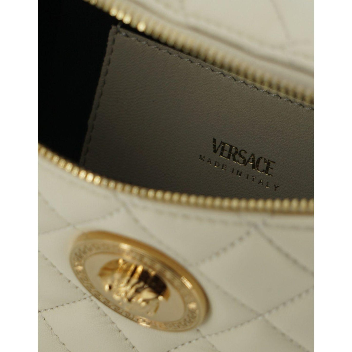 Versace Elegant White Lamb Leather Belt Bag Versace Rosy Brown