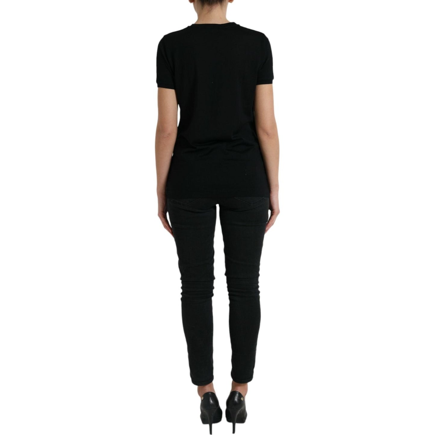 Dolce & Gabbana Black Wool Short Sleeves Crewneck Top T-shirt TSH84260-42
