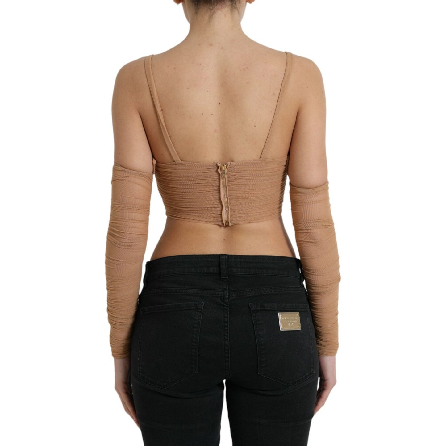 Dolce & Gabbana Elegant Brown Cropped Long Sleeve Top Dolce & Gabbana Rosy Brown