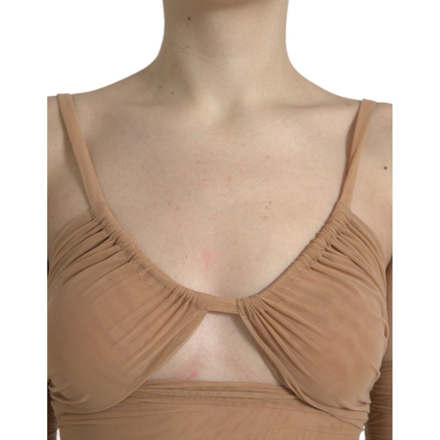 Dolce & Gabbana Elegant Brown Cropped Long Sleeve Top Dolce & Gabbana Rosy Brown
