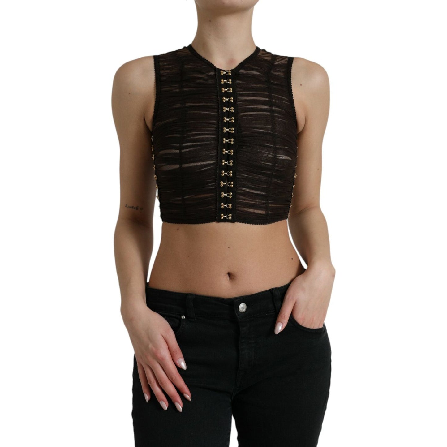 Dolce & Gabbana Embellished Cropped Sleeveless Top Dolce & Gabbana Black