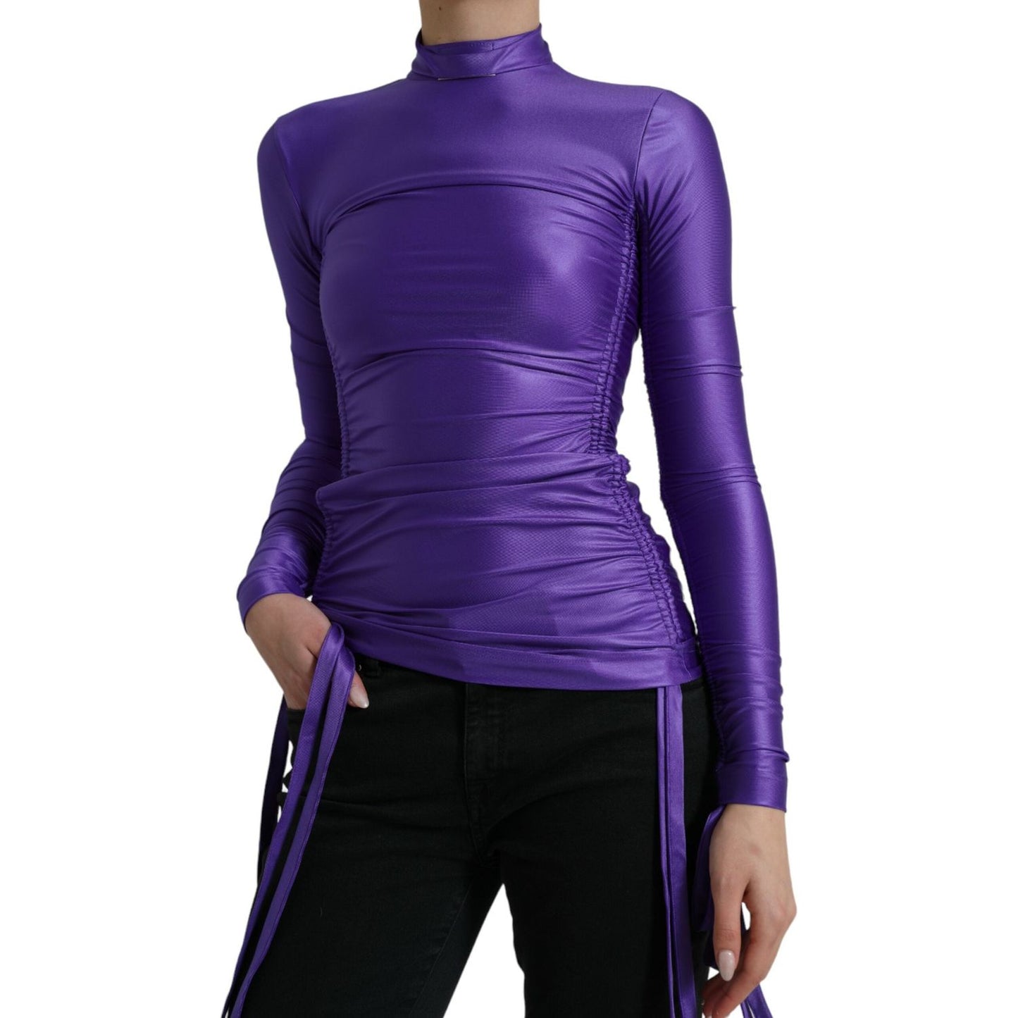 Dolce & Gabbana Elegant Long Sleeve Zip-Back Top Dolce & Gabbana Midnight Blue