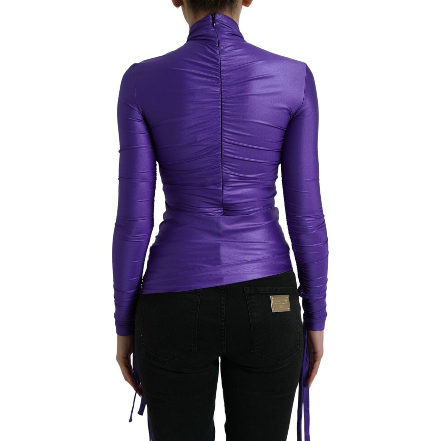 Dolce & Gabbana Elegant Long Sleeve Zip-Back Top Dolce & Gabbana Dark Slate Blue
