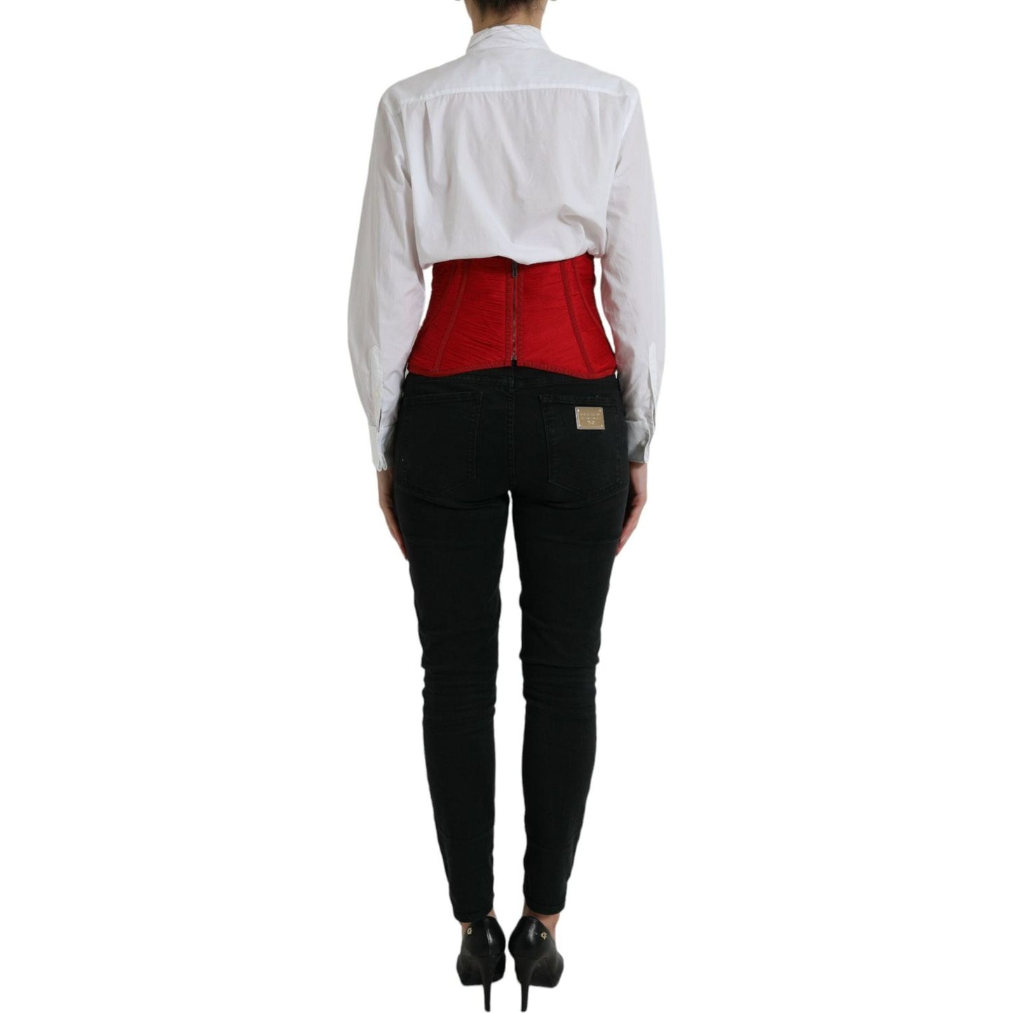 Dolce & Gabbana Silk Corset Waist Belt in Fiery Red Dolce & Gabbana Light Gray