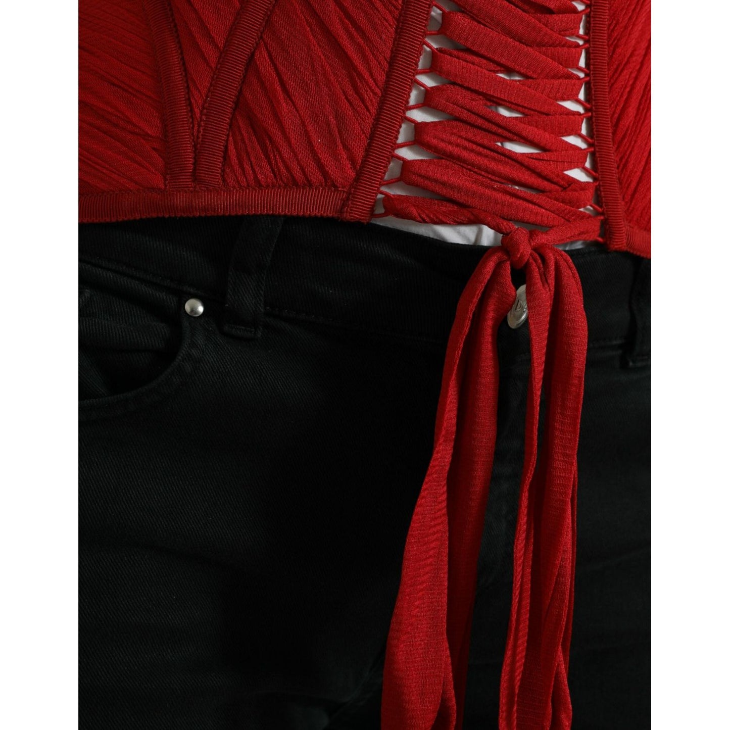 Dolce & Gabbana Silk Corset Waist Belt in Fiery Red Dolce & Gabbana Brown