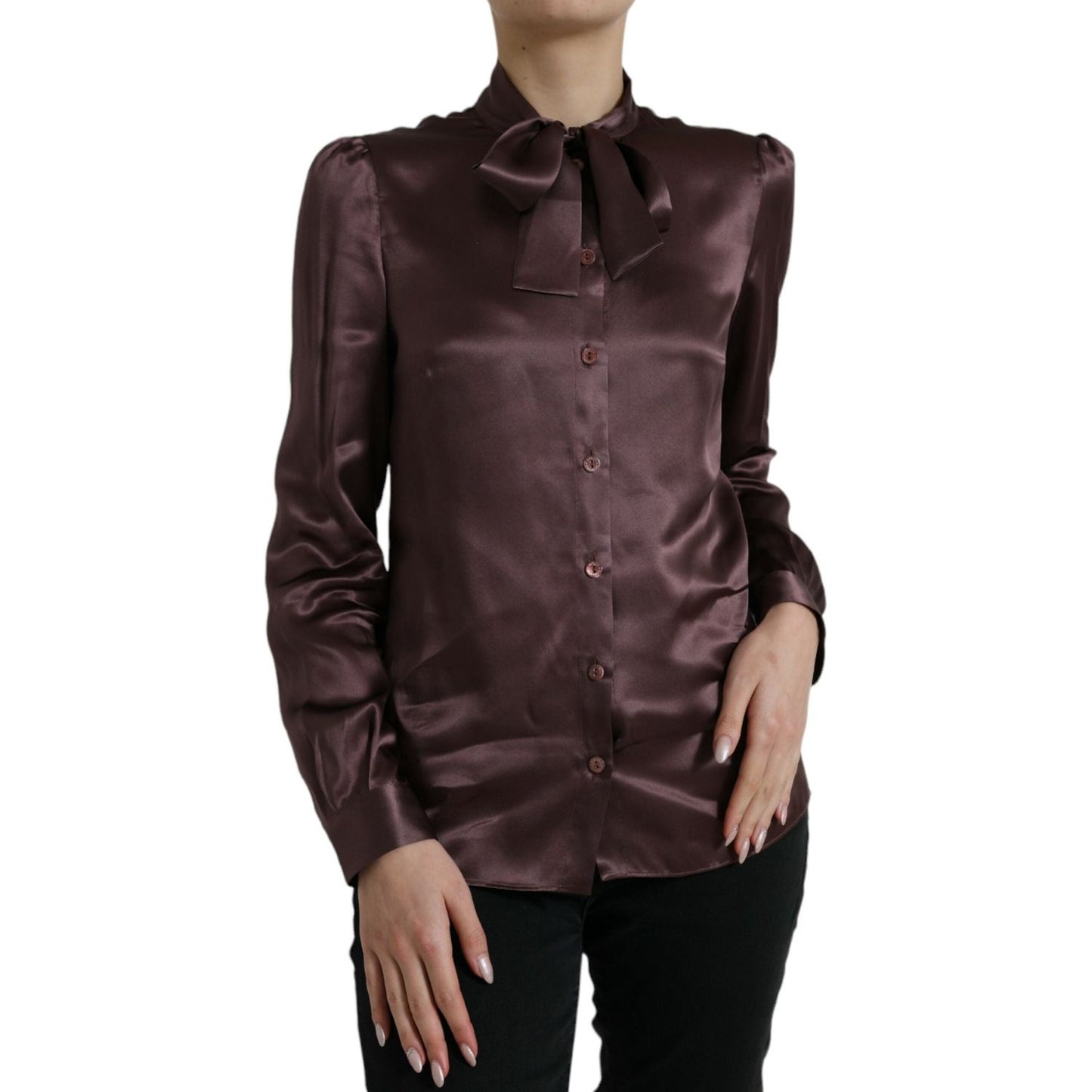 Dolce & Gabbana Elegant Silk Ascot Collar Blouse Dolce & Gabbana Dark Slate Gray