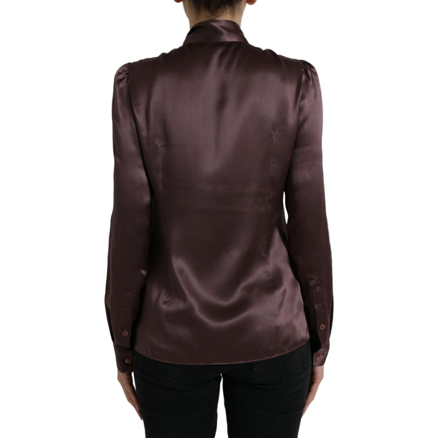 Dolce & Gabbana Elegant Silk Ascot Collar Blouse Dolce & Gabbana Dark Slate Gray
