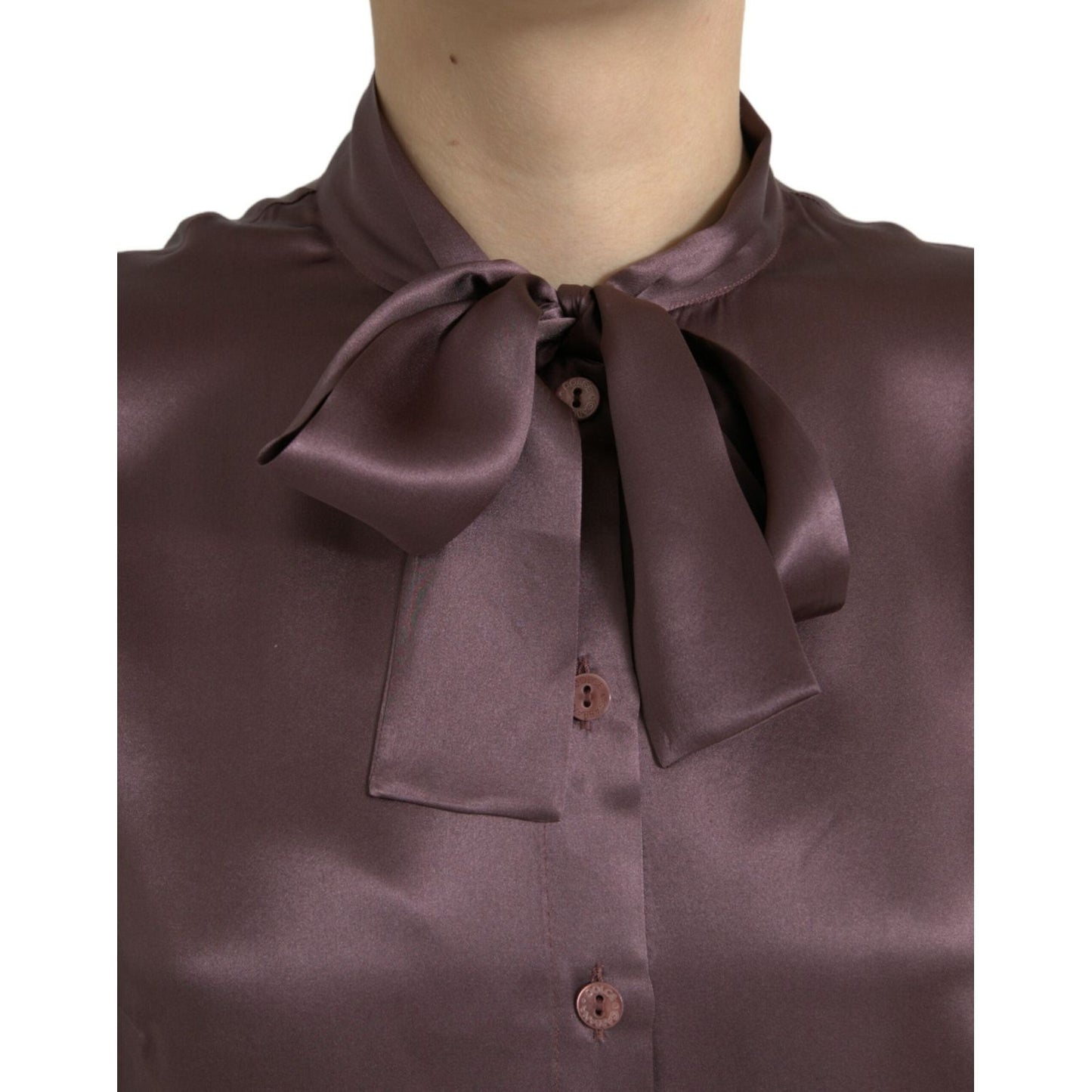 Dolce & Gabbana Elegant Silk Ascot Collar Blouse Dolce & Gabbana Dark Slate Gray