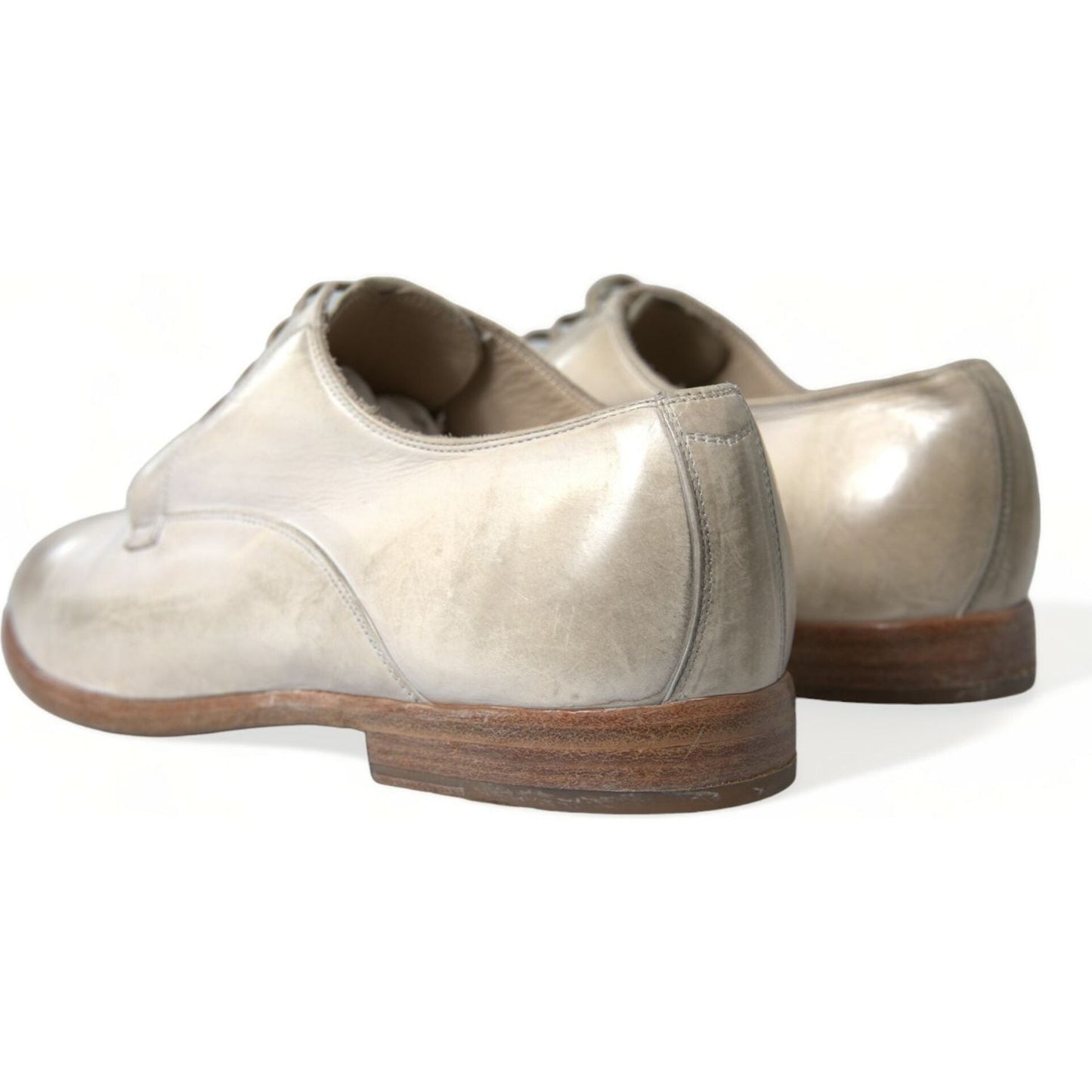 Dolce & Gabbana Elegant White Calfskin Derby Shoes Dolce & Gabbana Light Gray