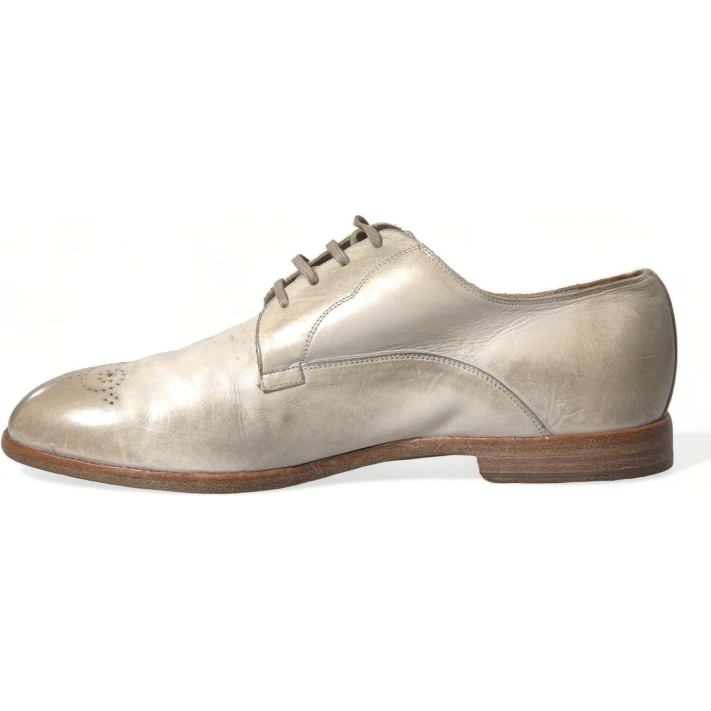 Dolce & Gabbana Elegant White Calfskin Derby Shoes Dolce & Gabbana Dark Gray