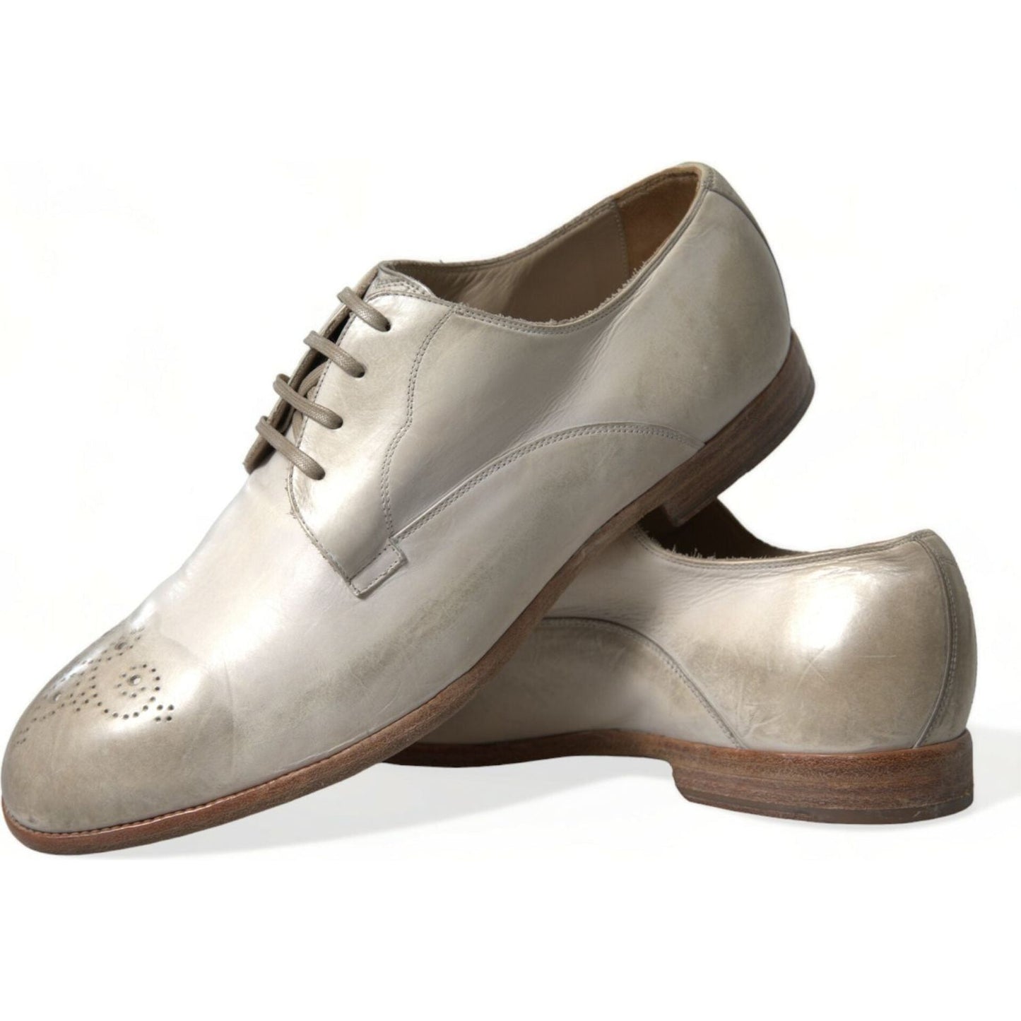Dolce & Gabbana Elegant White Calfskin Derby Shoes Dolce & Gabbana Rosy Brown
