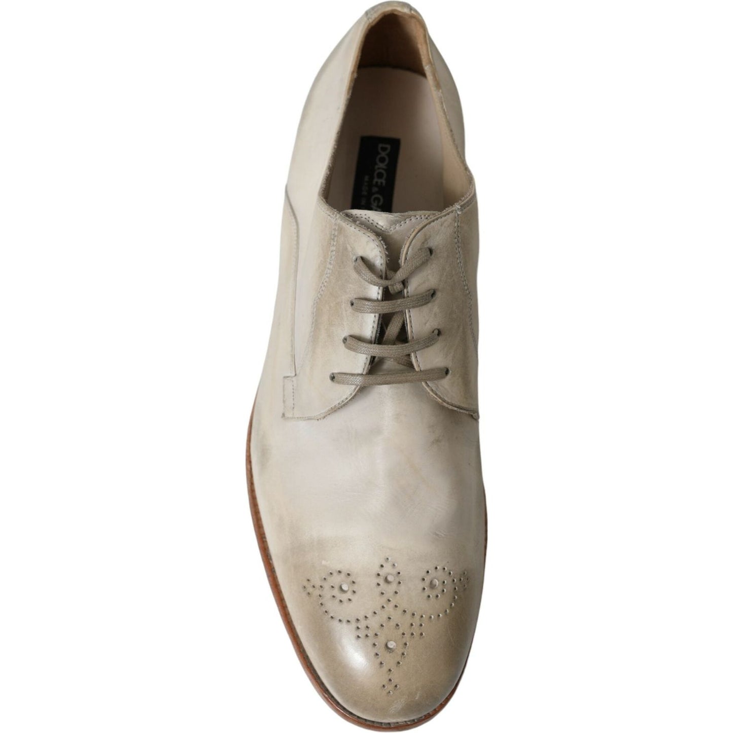 Dolce & Gabbana Elegant White Calfskin Derby Shoes Dolce & Gabbana Dark Gray